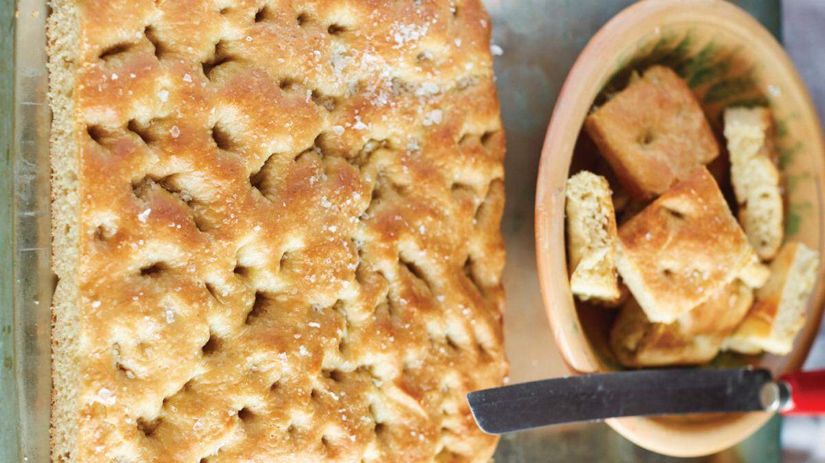 A freshly baked loaf of foccacia.