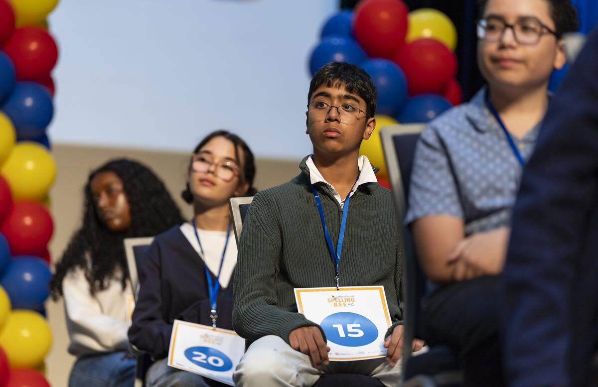 Nikhil Sha, an eighth grader from Palmetto Middle School, listens as he participates in the 86th Miami Herald Spelling Bee for Miami-Dade and Monroe County at the Charles F. Dodge City Center on Wednesday, Feb. 25, 2026, in Pembroke Pines, Fla.