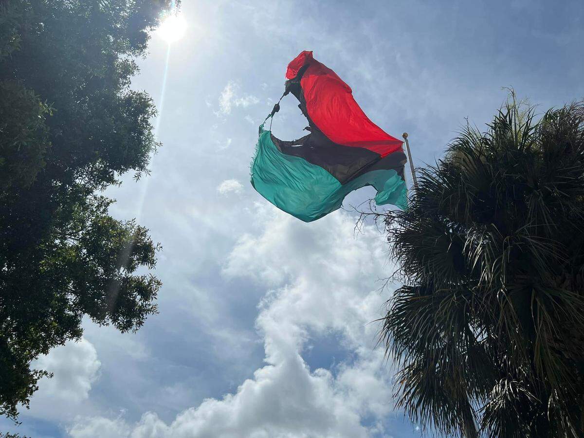 A person used a flamethrower to burn a Pan-African flag outside the St. Petersburg Uhuru House in the morning of Saturday, July 2, 2022. The Uhuru Movement is an organization, under the leadership of African People’s Socialist Party, that promotes uniting people of African ancestry as one nation “for liberation, social justice, self-reliance and economic development.”