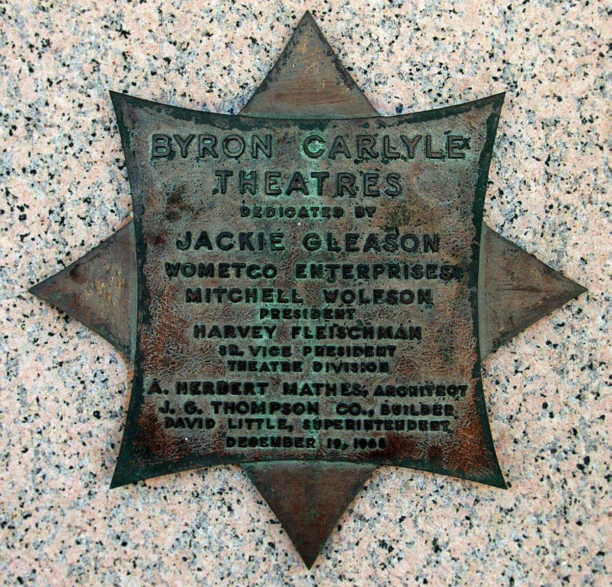 In 2000, a plaque on the wall of the Byron Carlyle Theatre on 71st Street.