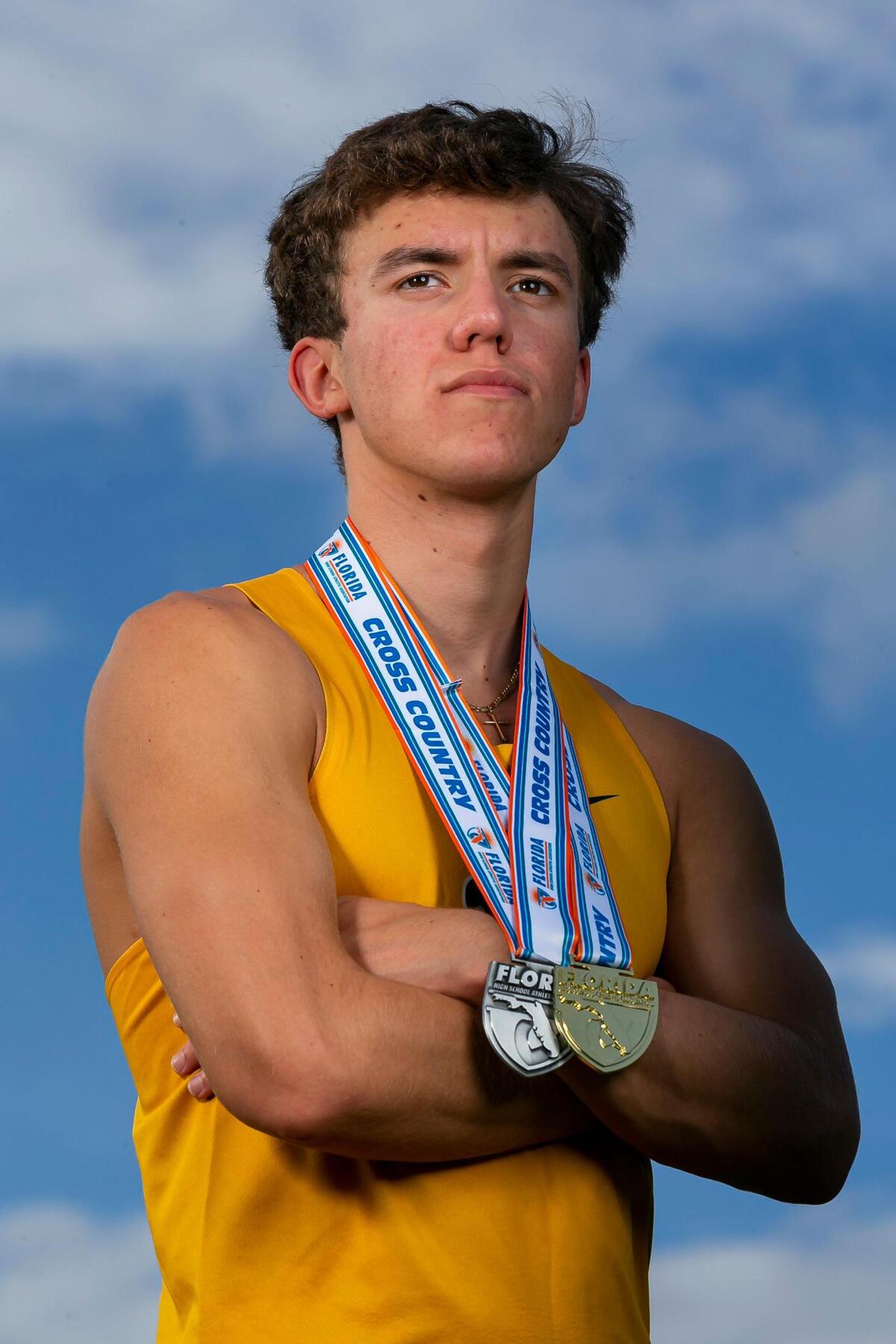 Dade Cross Country Players of the Year Adam Magoulas, from Belen Jesuit Preparatory School, is photographed at A.D. Barnes Park in Miami, Florida on Wednesday, January 12, 2022.