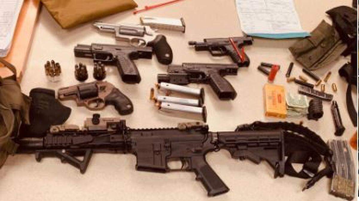 Part of the arsenal Miami Beach police say they found on David Goldammer early Thursday morning