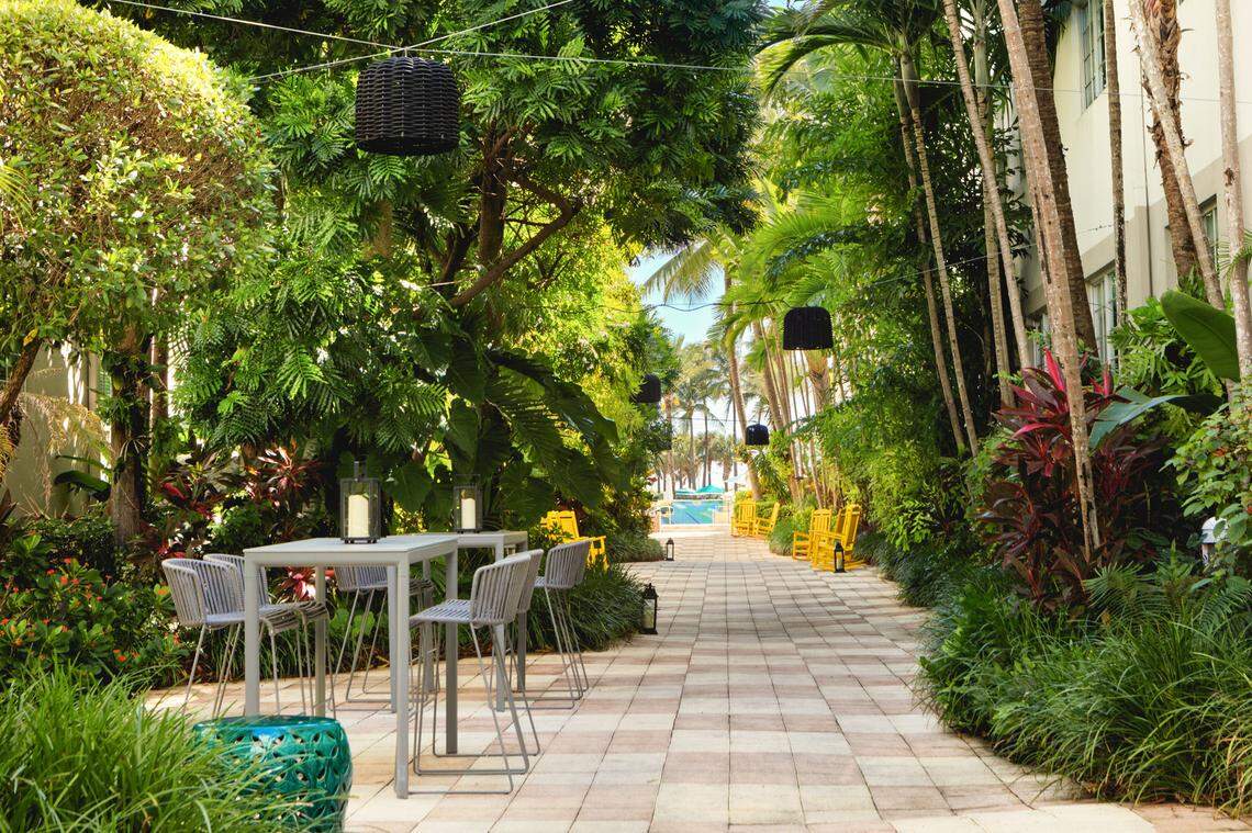 The courtyard at the photogenic Kimpton Surfcomber hotel in South Beach.