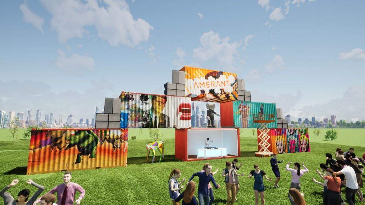 This rendering shows what The Stacks — shipping containers that will be painted and act as a stage — will look like at the Coconut Grove Arts Festival.