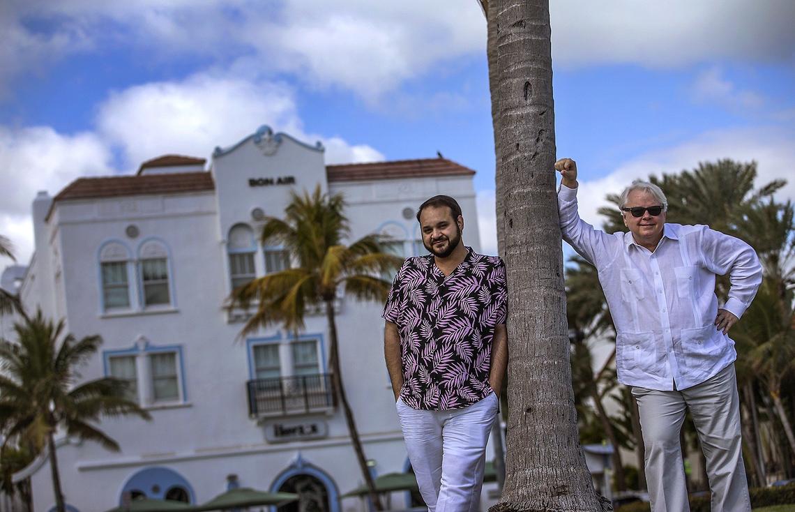“The Last Resort co-directors Kareem Tabsch and Dennis Scholl in the Lummus Park area of South Beach where much of their film takes place.