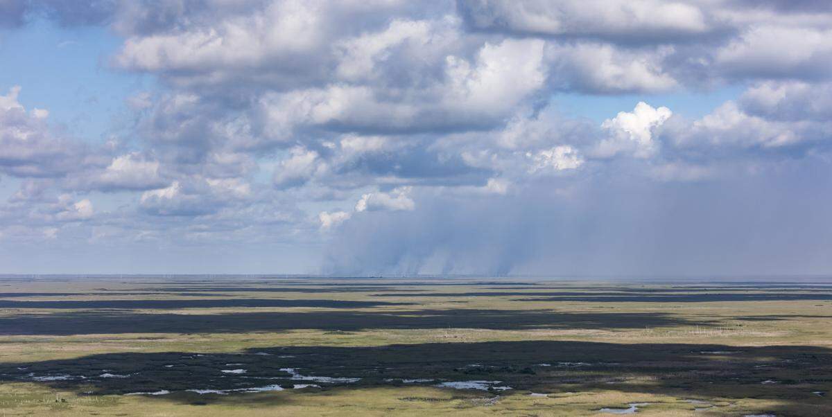 An aerial view of an Everglades wildfire can be seen near US Highway 27 and Alligator Alley on Thursday, Aug. 21, 2025, in Sunrise, Fla.