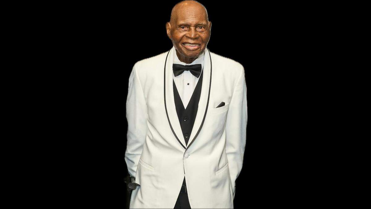 Archie McKay celebrates his 100th birthday on Nov. 15, 2025, at the Newport Beachside Hotel & Resort in Sunny Isles Beach, Florida.