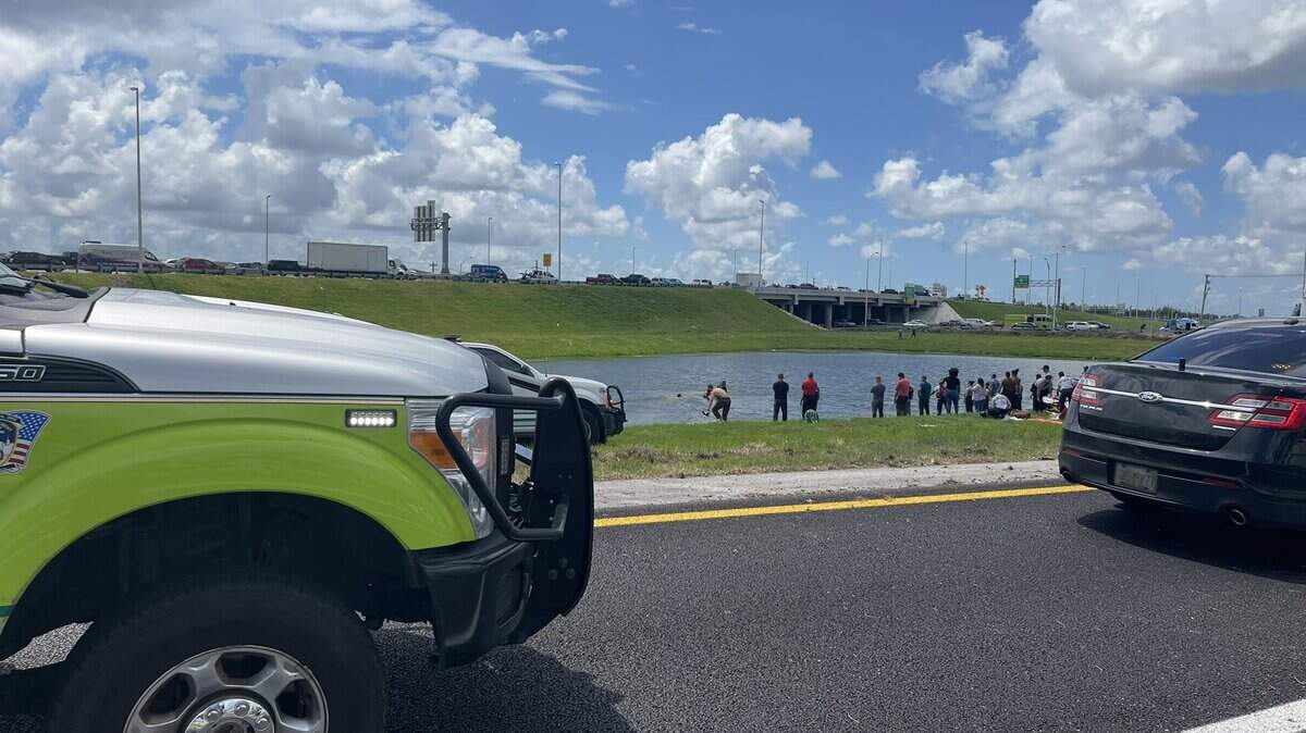 A car fell into a lake near Florida’s Turnpike and Florida International University’s main campus on Friday, May 27, 2022.