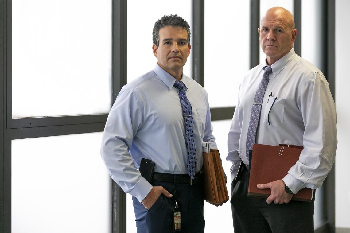 Lester Aguilar, left, and David Denmark, Miami-Dade Cold Case Homicide Detectives, spearheaded the investigation of serial killer Samuel Little in Miami-Dade County. Both officers interviewed Little in Wise County, Texas and say they have solved two murders from the 1970s. Aguilar and Denmark talked to the Miami Herald at the Miami-Dade Police Headquarters in Doral, Florida on Monday, February 11, 2019.