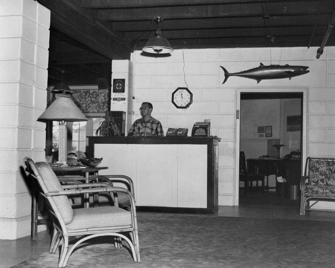 In 1954, the lobby of the Las Olas Inn.