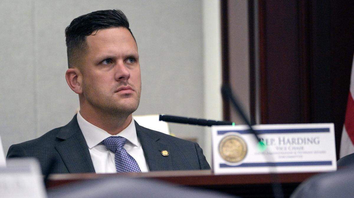 Florida state Rep. Joe Harding listens during a Local Administration and Veterans Affairs Subcommittee hearing in a legislative session on Jan. 13, 2022, in Tallahassee, Fla. Harding has been indicted on charges he defrauded a loan program offered by the federal government to help small businesses during the coronavirus pandemic, officials said Wednesday, Dec. 7, 2022.