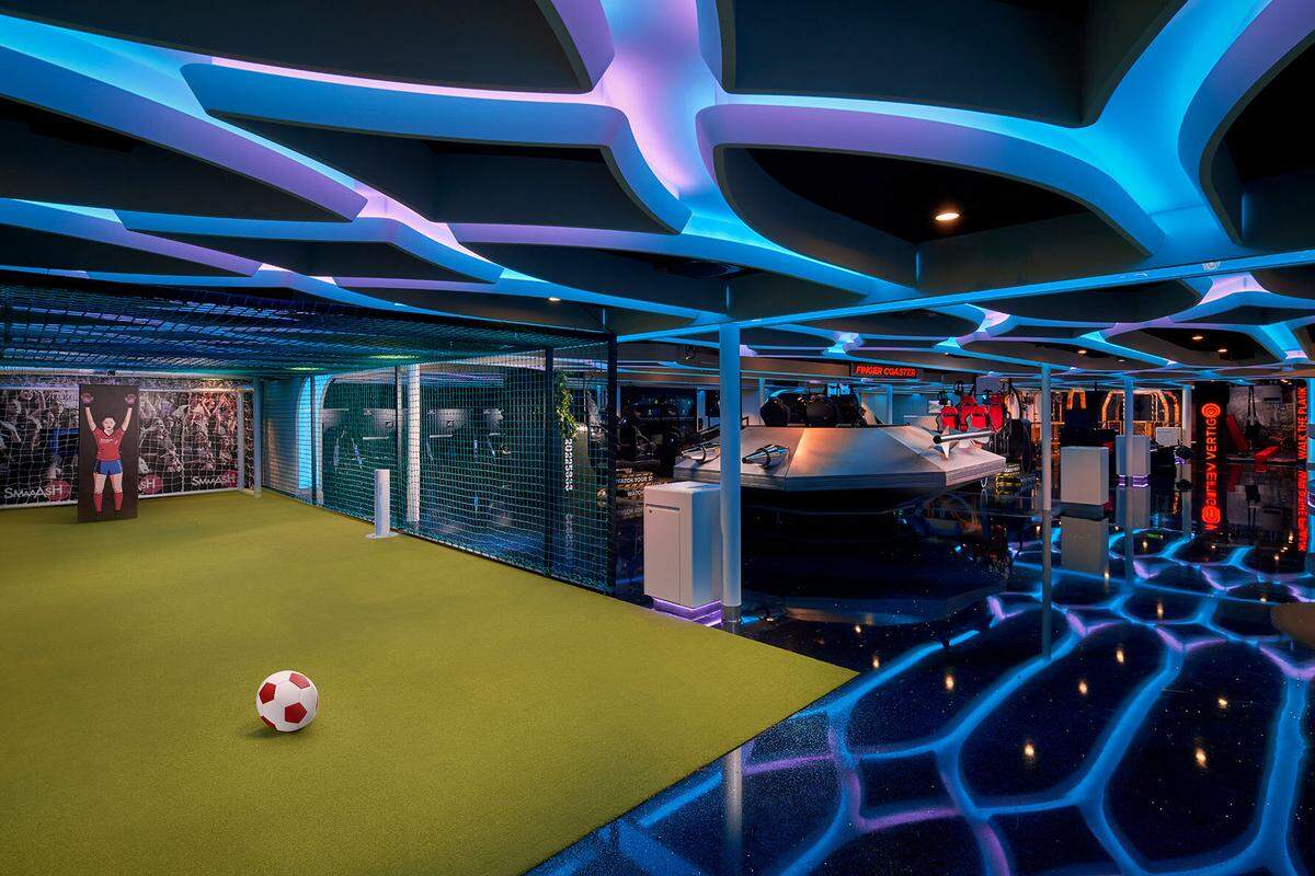 The 10,000-square-foot Galaxy Pavilion is a virtual reality playground offering a drive through Jurassic Park, an escape room in an underwater shipwreck, and a hang gliding experience complete with wind blowing.