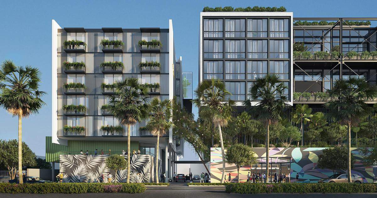 Architectural rendering of the Shepherd Eco Wynwood hotel, to be built on the current site of Art by God at 60 NE 27th St.