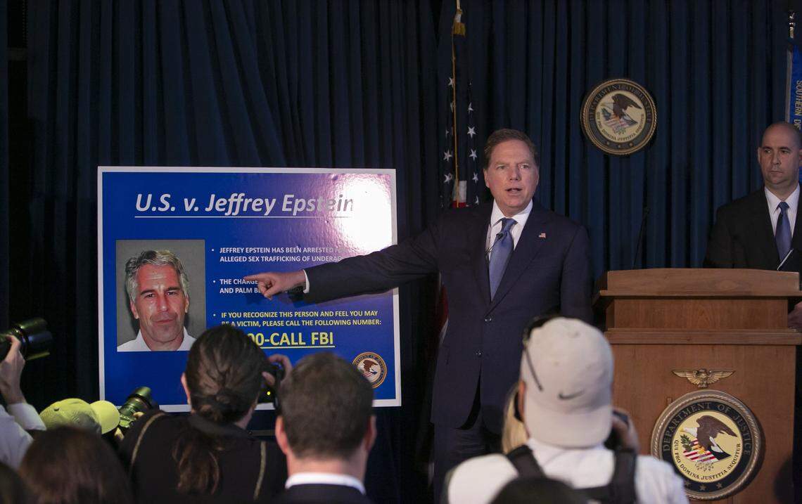 Geoffrey Berman, the U.S. attorney for the Southern District of New York, held a news conference Monday, July 8, 2019, announcing that Jeffrey Epstein had been charged with sex trafficking of underage girls in Manhattan and Palm Beach, Florida.