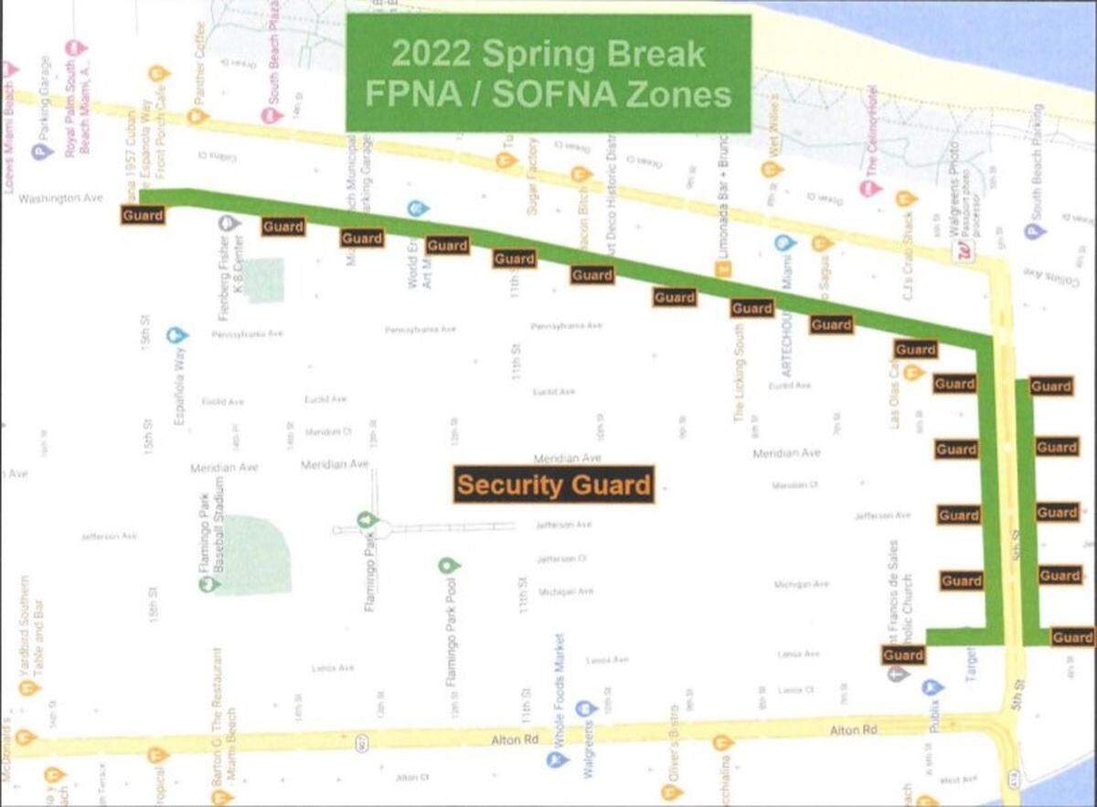 La ciudad de Miami Beach planea colocar bloqueos de tráfico afuera de los barrios de Flamingo Park y South of Fifth para limitar el acceso de los no residentes. Se puede seguir accediendo a Flamingo Park por Alton Road y a South of Fifth a través de Alton Road, Washington Avenue, Collins Avenue u Ocean Drive.