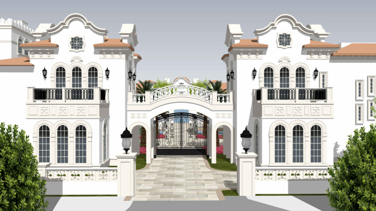 A rendering of the gate and entrance to the proposed estate philanthropist couple David and Leila Centner want to build at 5011 Pine Tree Drive.