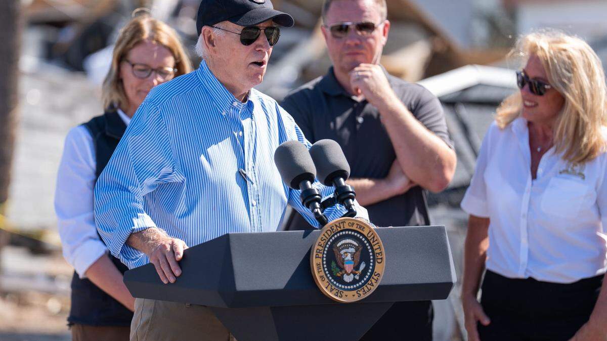 President Joe Biden delivers remarks in St. Pete Beach following Hurricanes Helene and Milton ravaging Florida’s Gulf Coast, Sunday, Oct. 13, 2024.