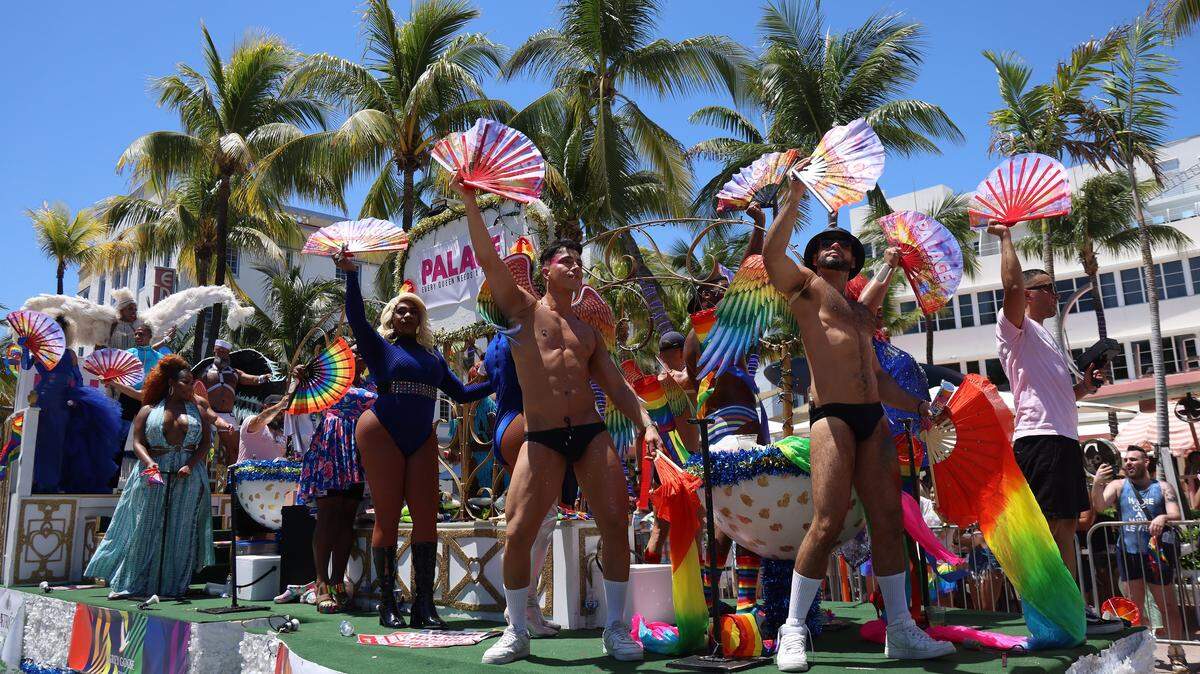  In this file photo from 2023, The Palace float moves along Ocean Drive in South Beach during a Miami Beach Pride event.