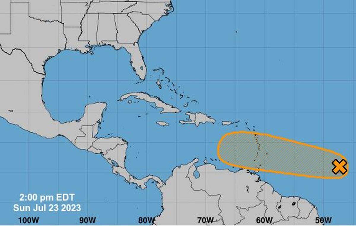 Projected path of the disturbance near the Caribbean.