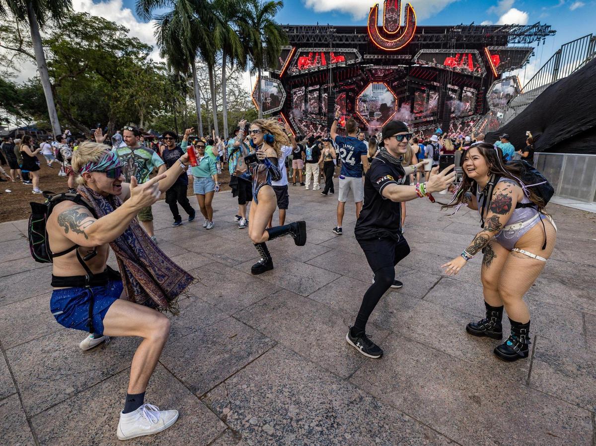 Attendees dance during Ultra Music Festival’s 25th anniversary at Bayfront Park, in Miami, Florida, on Friday, March 28, 2025.