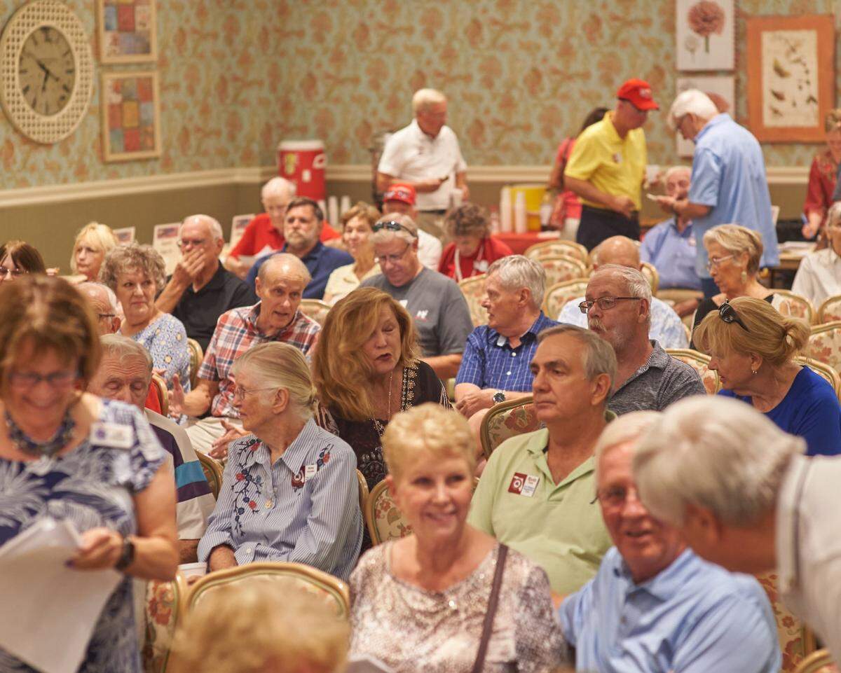Members wait for The Villages Republican Club meeting to start on Thursday, September 12, 2019, in The Villages, Florida.