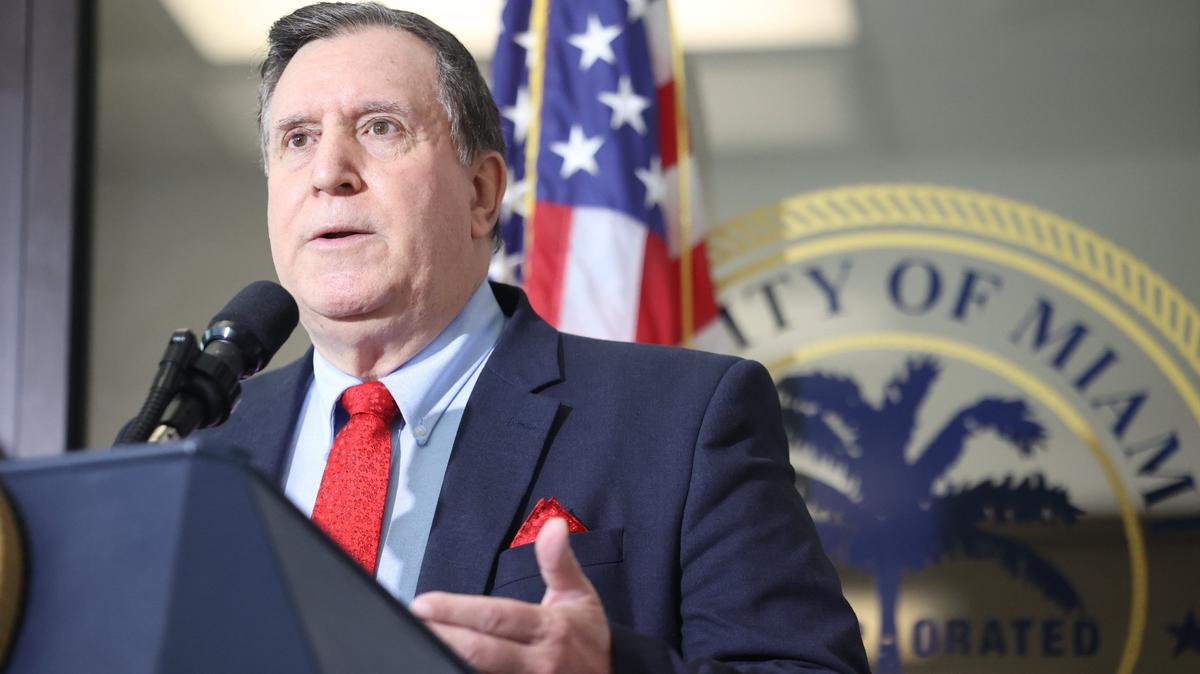 Miami Commissioner Joe Carollo speaks during a press conference in August.