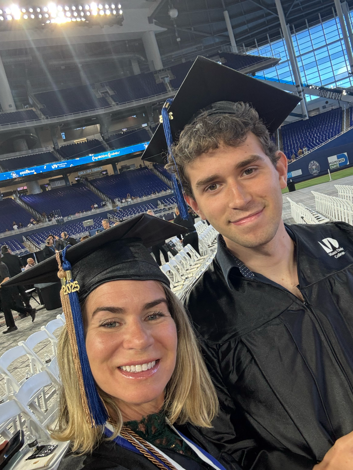Haivyl Lopez with her son Sebastian Vera on their graduation day from Miami Dade College on April 26, 2025