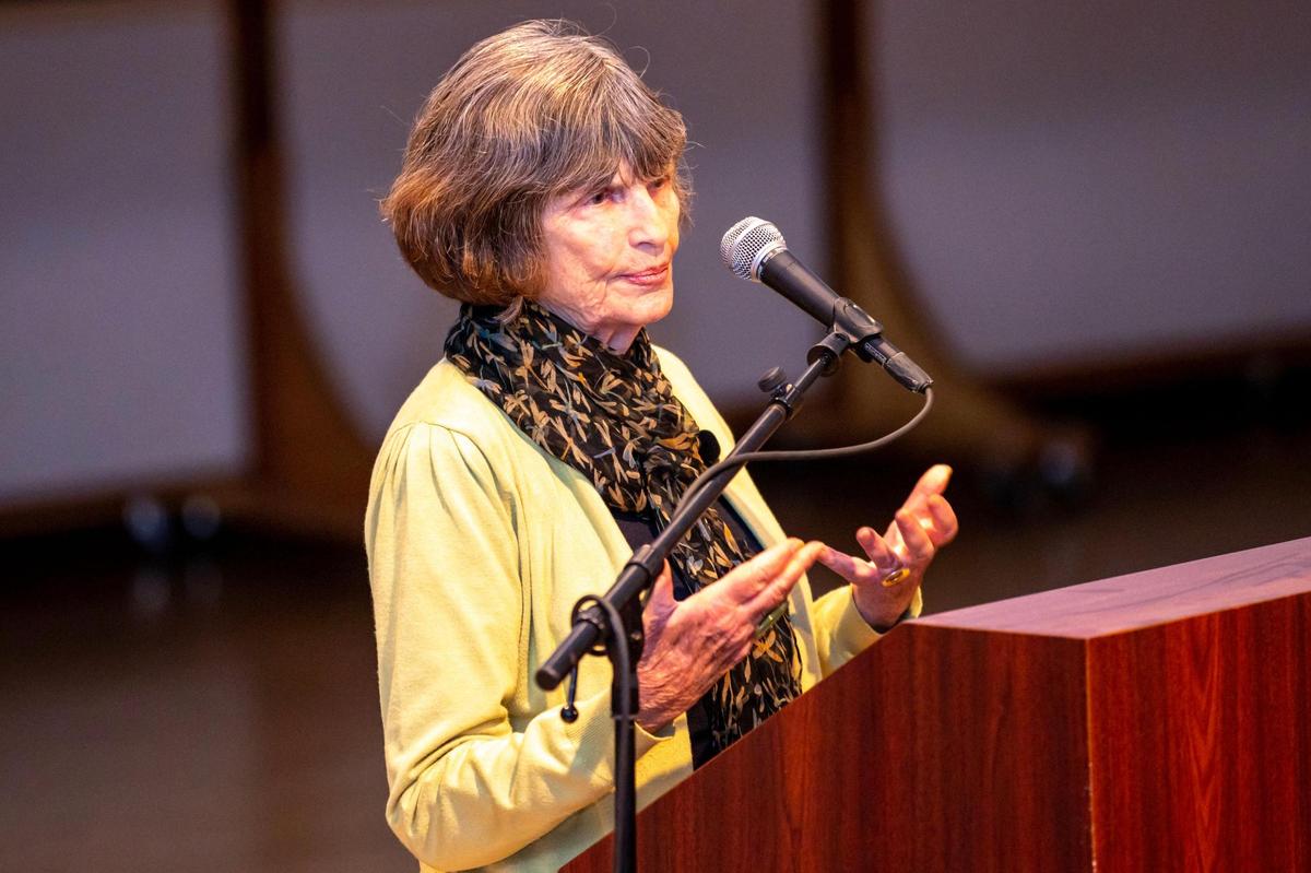 Professor Susan Eckstein speaks about her new book “Cuban Privilege: The Making of Immigrant Inequality in America,” at Florida International University’s Wertheim Performing Arts Center in Miami, Florida, on Friday, December 9, 2022.