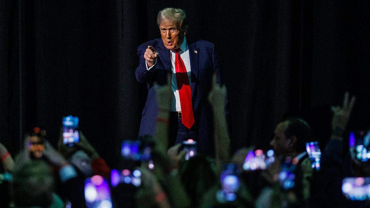 Former President Donald Trump arrives to the stage at an event hosted by the pro-Trump Club 47 USA, at the Palm Beach County Convention Center on Wednesday, October 11, 2023.