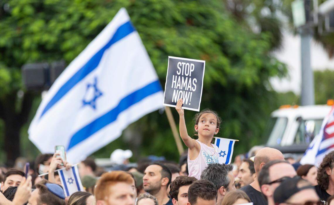 The majority of Jewish adults in Miami (85 percent) strongly agree in Israel’s right to exist, according to a new population study from the Greater Miami Jewish Federation. Some Jewish residents are shown here in 2023 at a pro-Israel rally following the Hamas attacks on Oct 7.