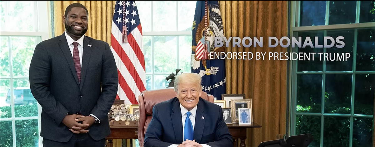 The photo from U.S. Rep. Byron Donalds’ first streaming ad in the 2026 Florida Republican gubernatorial primary race.