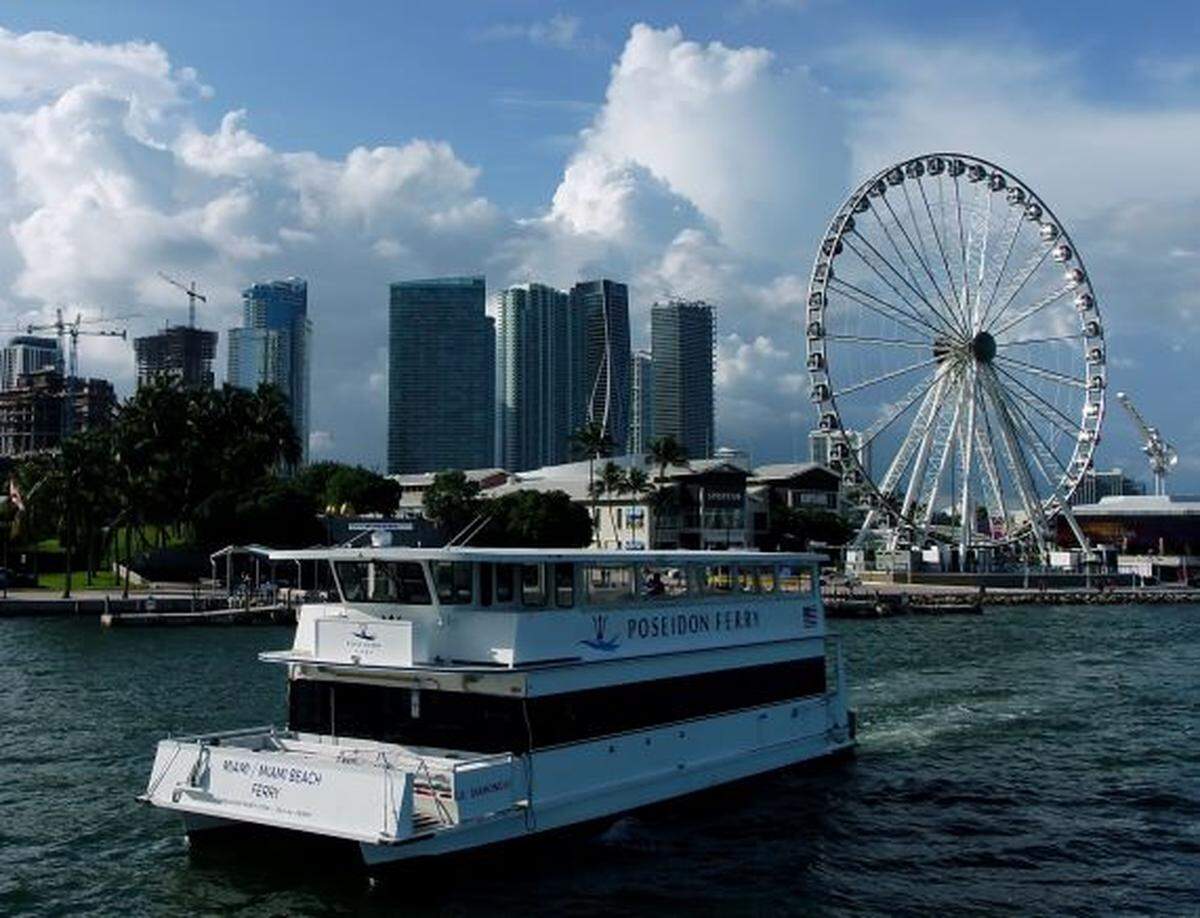 The Poseidon Ferry sails across Biscayne Bay.