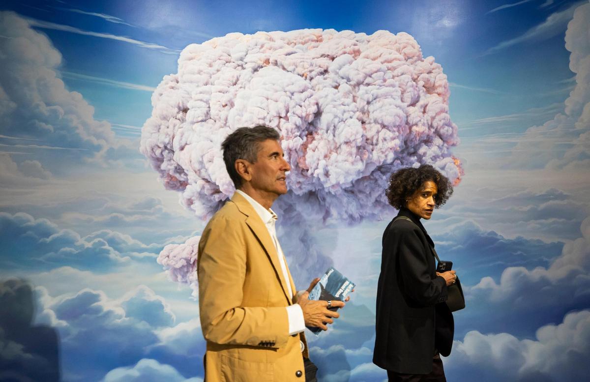 People make their way past Anne Imhof’s ‘Untitled,’ which is presented by Sprüth Magers, during Art Basel Miami Beach on Wednesday.