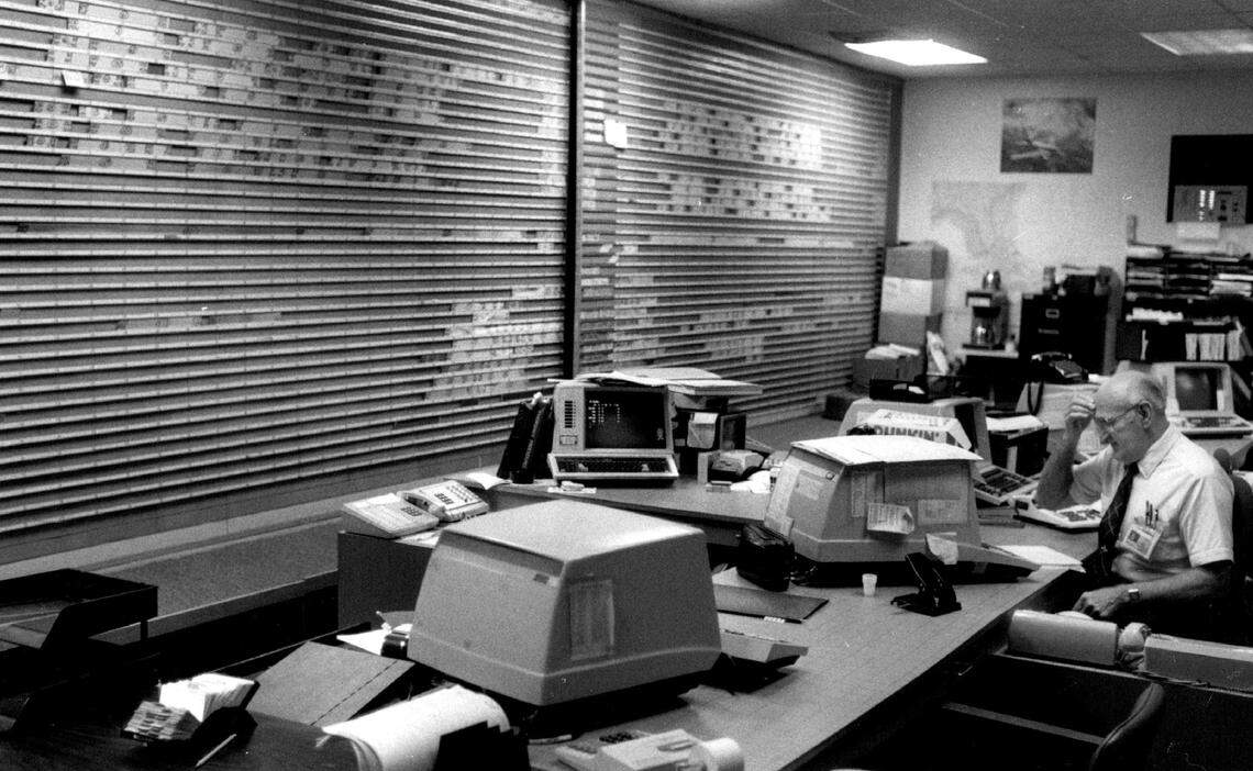 The Air Florida operations room in back of the ticket counter at Miami International Airport in 1984.
