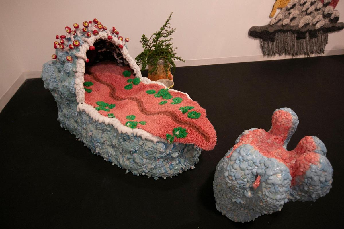 The Gorgon tongue and hand , by artist, Nick Weddell are for sale at Design Miami. Design Miami began November 30, 2021 and is taking place inside a large tent on Convention Center Drive in Miami Beach.