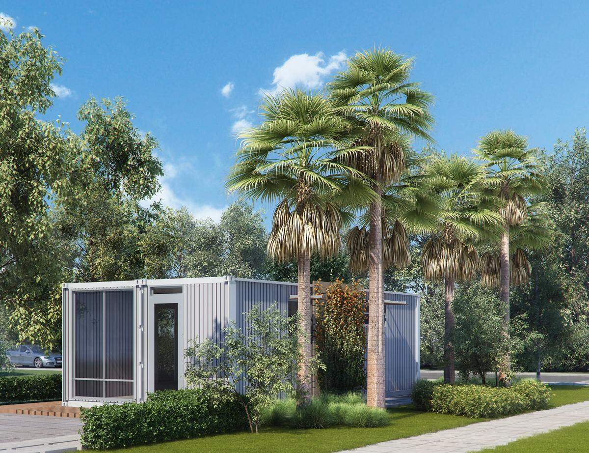 A rendering of the proposed cargo-container home in South Miami. It has less than 500 square feet of interior space, and would sell for up to $180,000.