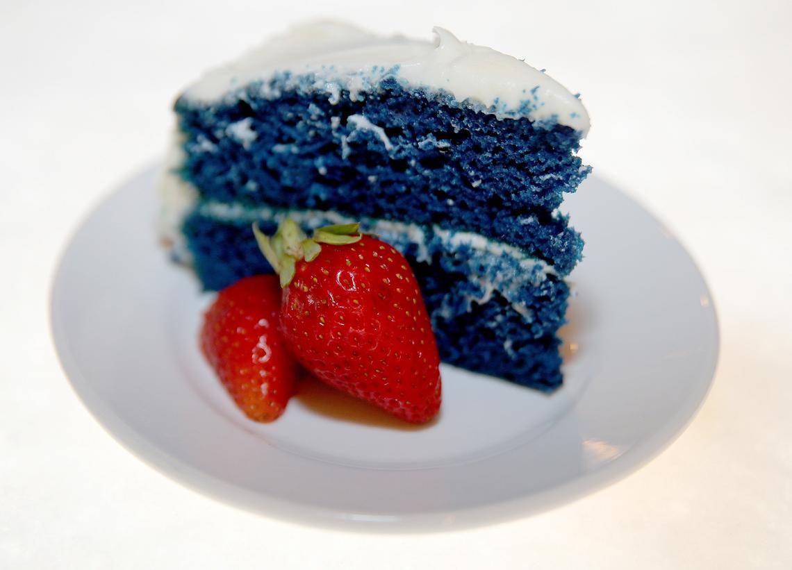 A blue velvet cake dessert from the Lorna’s Caribbean and American Grille in Miami Gardens
