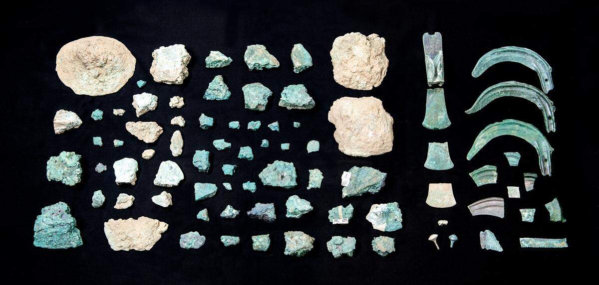 The buried treasures after being excavated and cleaned.