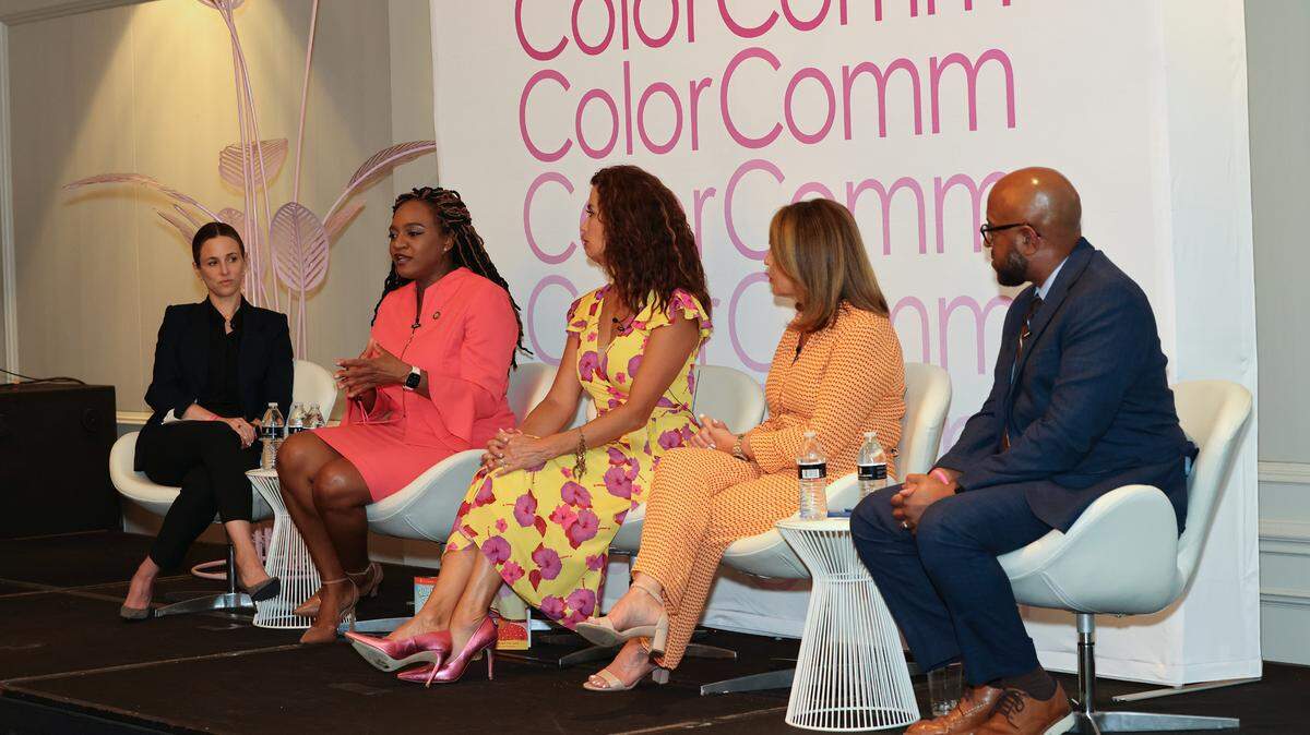 MSNBC broadcast journalist Alicia Menendez leads a panel discussion Wednesday at ColorComm conference in Miami about diversity, equity and inclusion. Courtesy of ColorComm