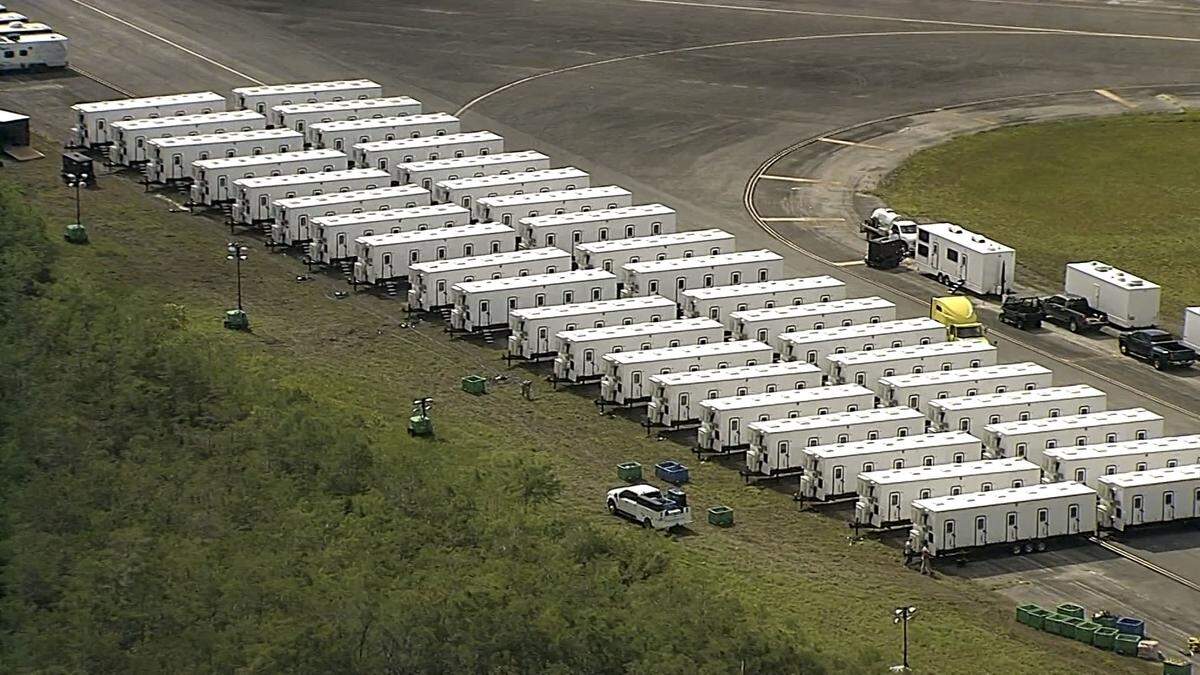 Ochopee, Fla., June 22, 2025 - Frame grab from video of the construction of ‘Alligator Alcatraz’ at Dade Collier Training and Transition Airport off Tamiami Trail . MUST CREDIT: Courtesy NBC 6 / TELEMUNDO 51