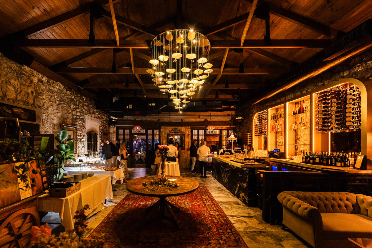 The bar and indoor dining space at Eos Garden in Miami.