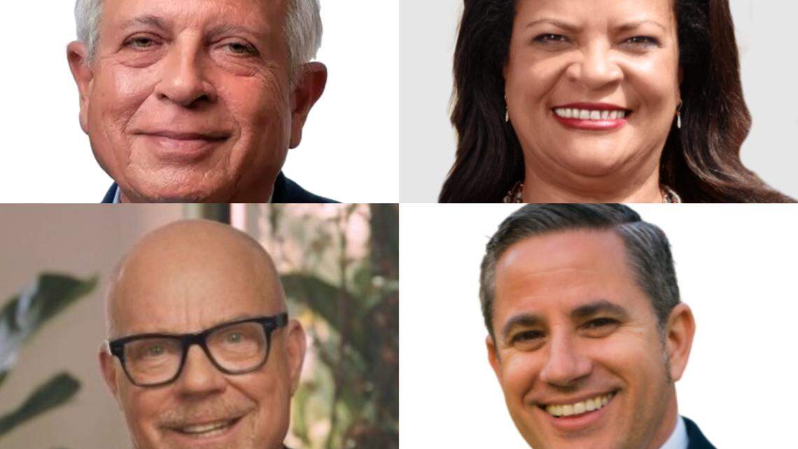 Top row: Miami-Dade property appraiser candidates Tomás Regalado and Marisol Zenteno. Bottom row: Miami-Dade tax collector candidates David Richardson and Dariel Fernandez.
