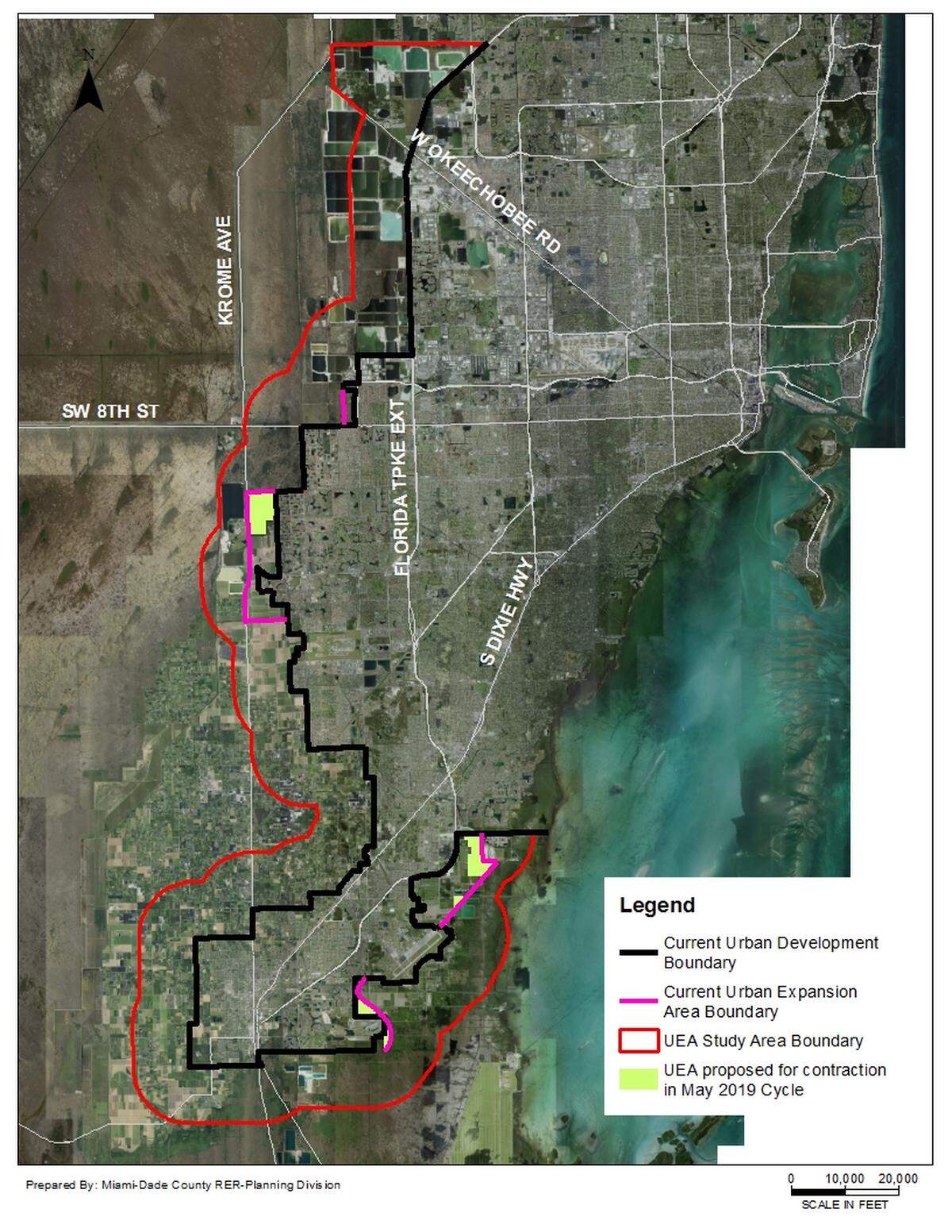 Miami-Dade County published a report on March 15, 2021, considering areas located within two miles of the Urban Development Boundary for potential inclusion in Urban Expansion Areas, lands that could be developed in the future if the UDB expands. A proposal by Chairman Jose “Pepe” Diaz would make it easier to expand the UDB by requiring a pipeline of land for new single-family homes.