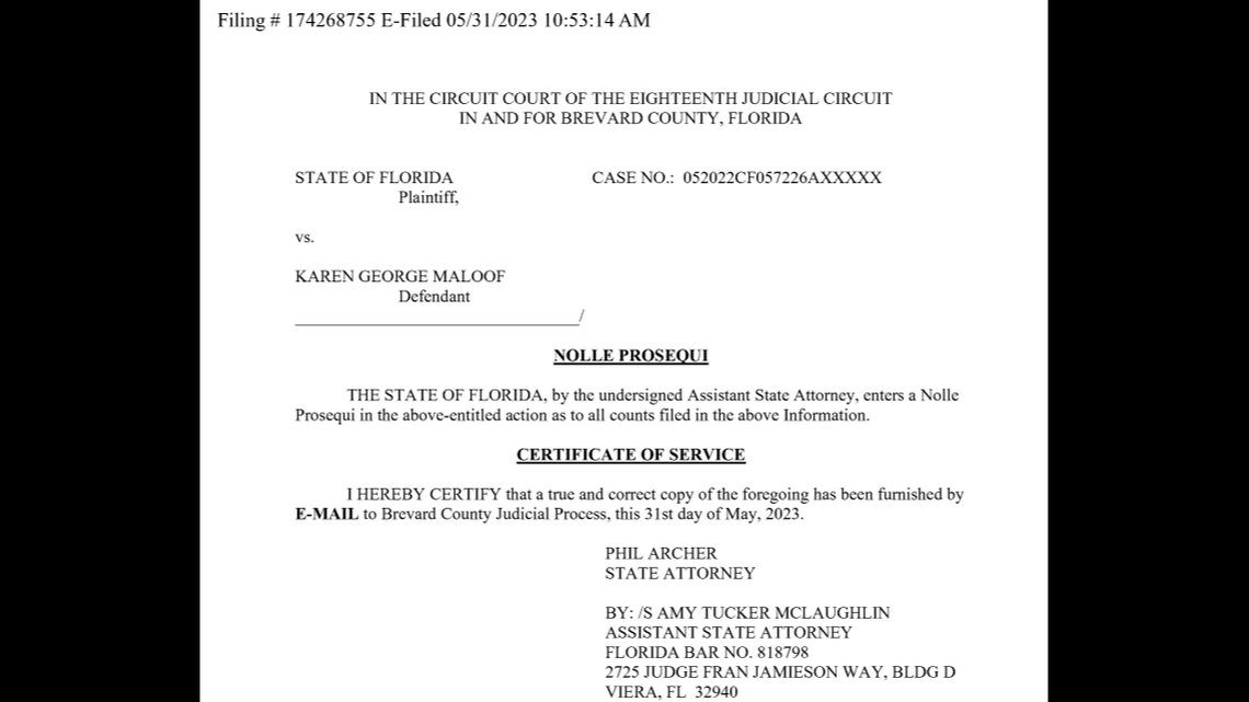 A Nolle Prosequi dismissing the charges against Maloof.