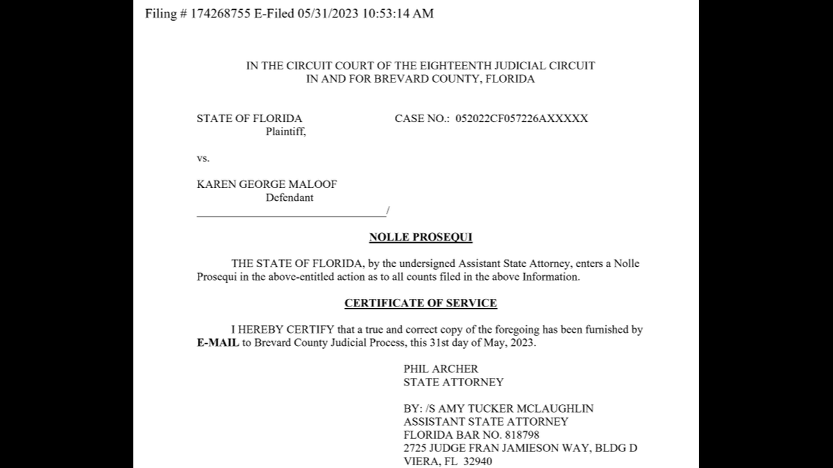 A Nolle Prosequi dismissing the charges against Maloof.