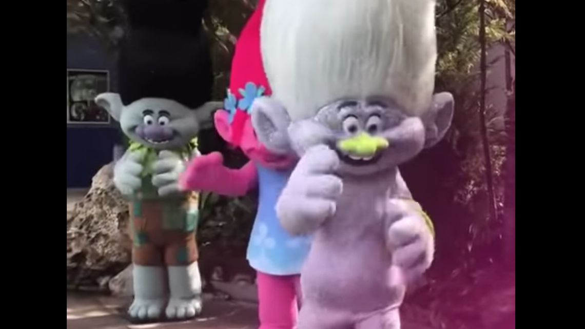 The Universal Orlando theme park in Florida now has a new character named Guy Diamond, from the Trolls movie, who farts glitter at guests, as seen in a video. People joked about the character on Twitter.
