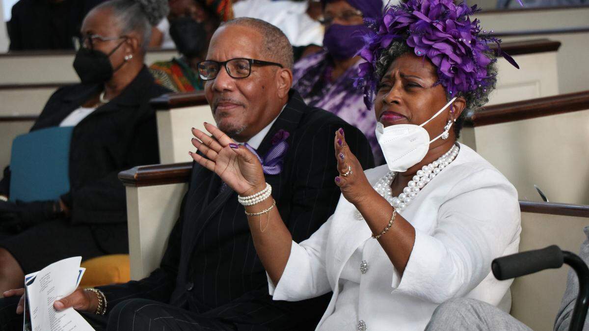 Rev. Alaric K. Hunter and his wife Iris Elaine Waters Hunter on Sunday, Oct. 10. He was installed as the 10th pastor of the Mt. Zion Missionary Baptist Church in Overtown -- the church which he attended while growing up.