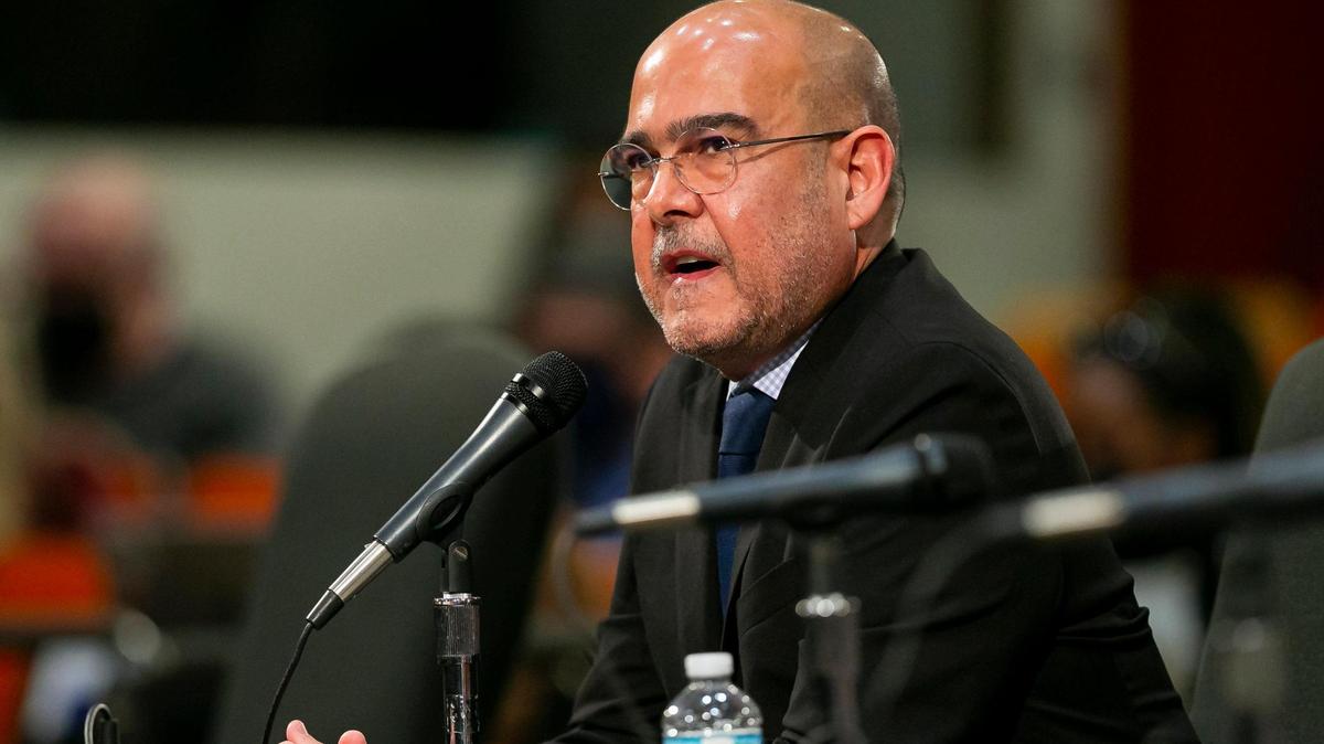 Jose Dotres participates in a public interview with the Miami-Dade School Board on Jan. 24. He was eventually appointed superintendent.