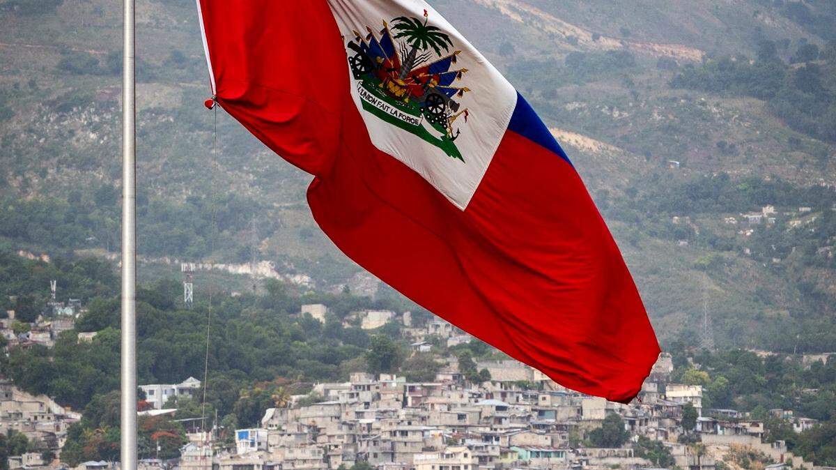 Port-au-Prince, June 21, 2022 - The Haitian flag waves over the Champ de Mars in Port-au-Prince, Haiti.