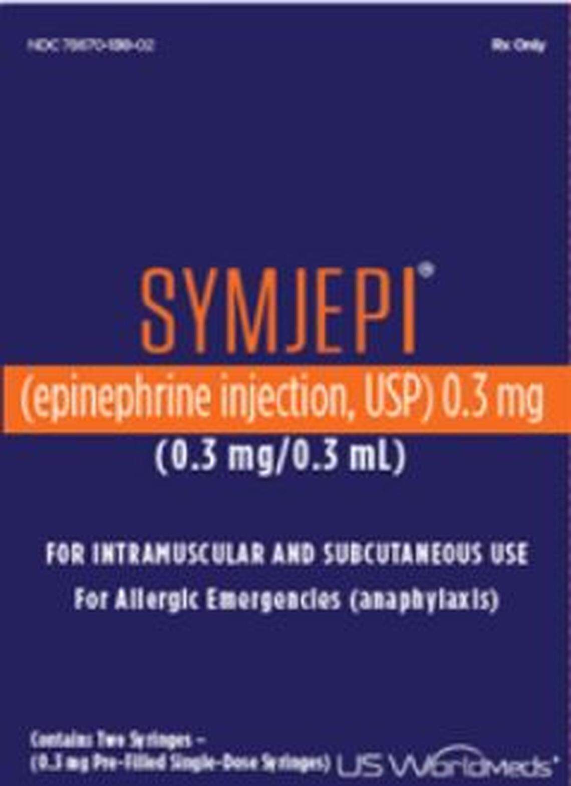 The label for SYMJEPI (epinephrine) Injection, 0.3 mg/0.3 ml strength.